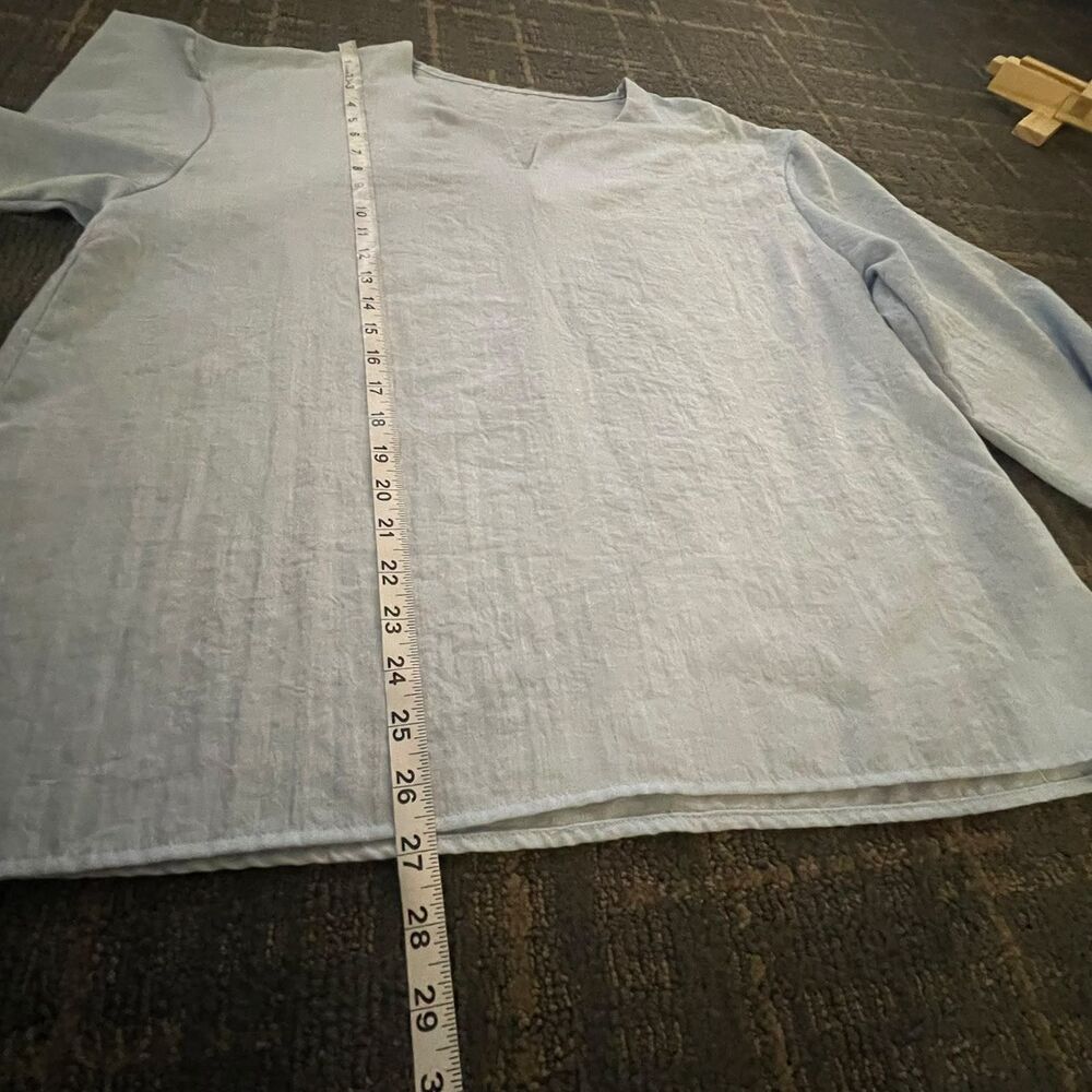Womens XL Light Blue 100% Linen Split V-Neck Long Sleeve Blouse Top Extra Large - Picture 7 of 9